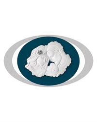 Quadro famiglia ovale 100x60 blu con fiore argento, ME2519-3BL