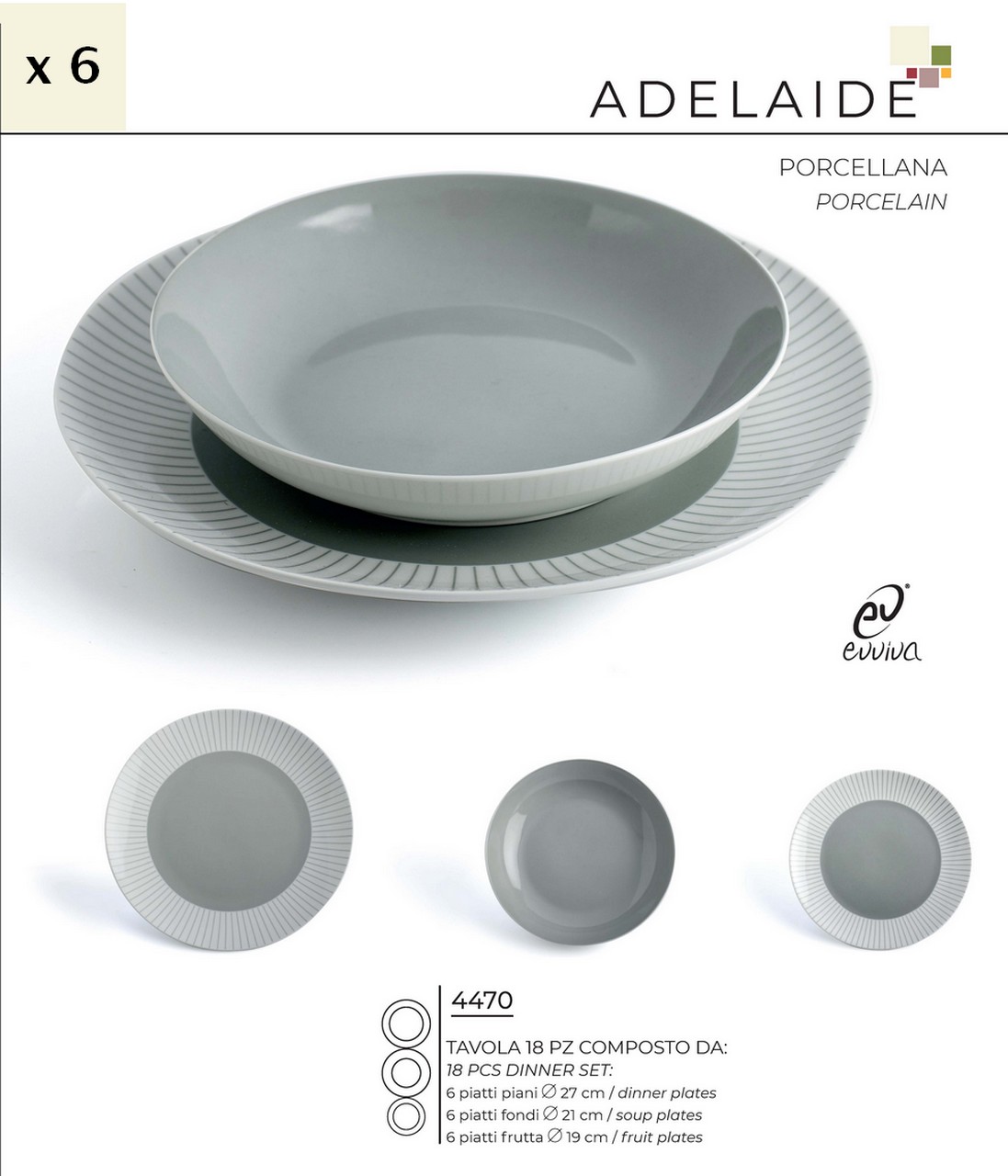 Servizio piatti 18 pezzi per 6 persone Adelaide ADL06PT grigio