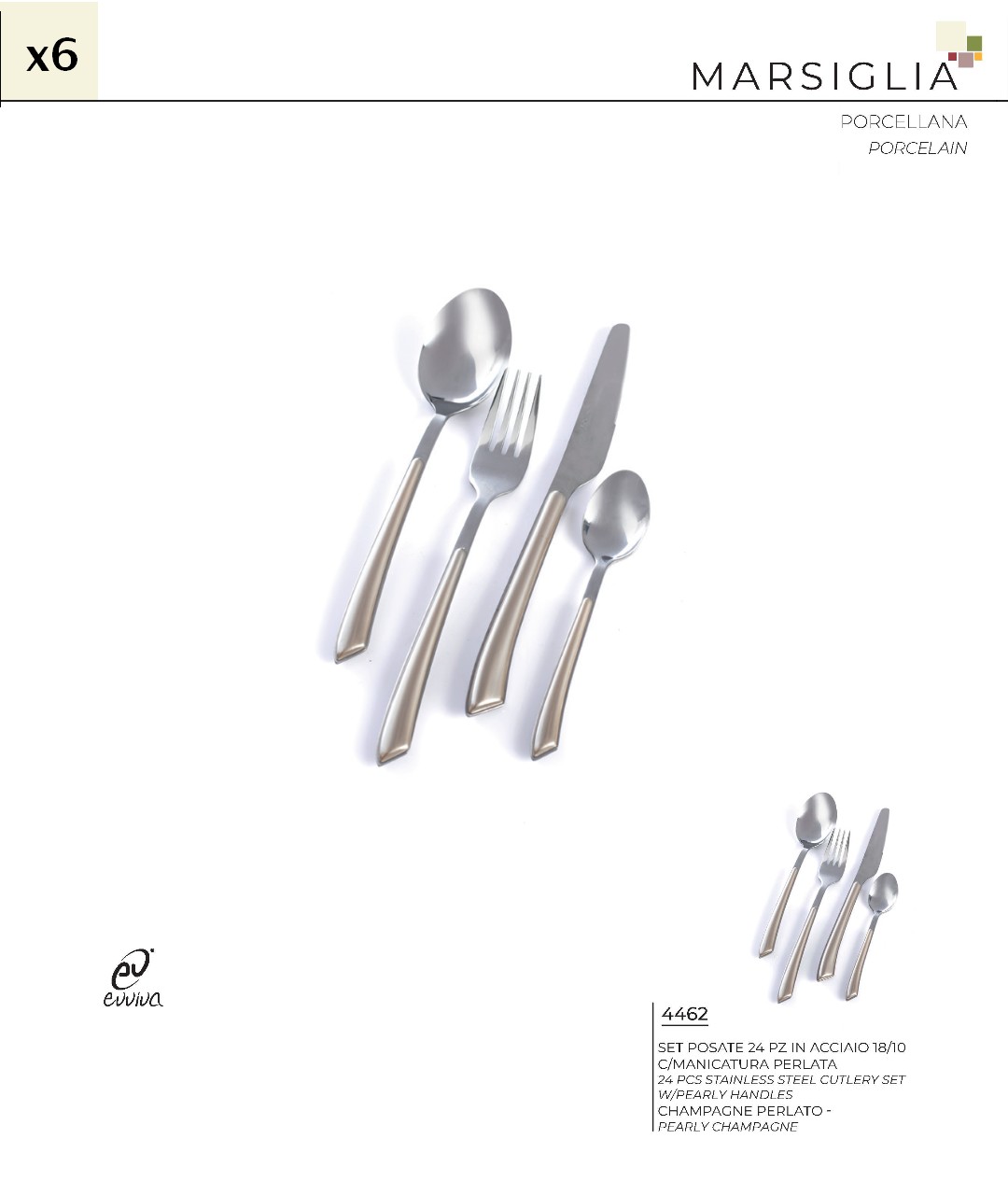 Set posate per 6 persone in acciaio inox 24 pezzi Marsiglia MRS06SP  champagne