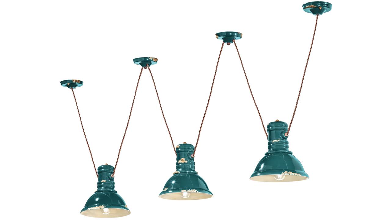 Lampada a sospensione a 3 luci Collezione Industrial C1692 verde