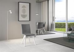 Sedia Trudy gambe bianche, cuscino grigio
