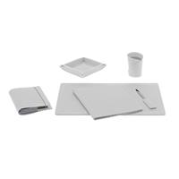 Set scrivania ASCANIO 55x38 in cuoio, 6 pezzi, Limac Design, Bianco, codice STAS06CC0007