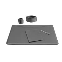 Set scrivania EBE 90x60 in cuoio, 5 pezzi, Limac Design, Grigio, codice STEB05CC0012