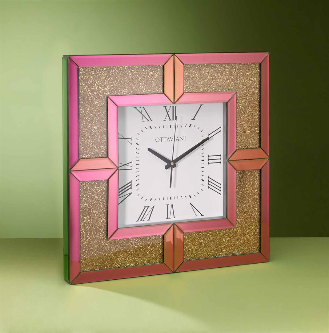 Orologio da parete quadrato, con cristalli, codice 29857 rosa