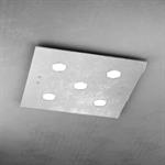 PLAFONIERA A 5 LUCI QUADRA PATH 1141/PL5-FA FOGLIA ARGENTO